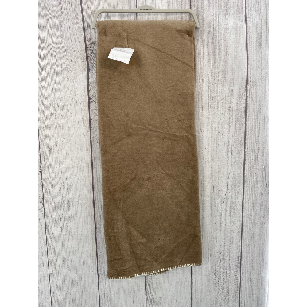 Docofil Throw Blanket 51x67 Tan Portugal Cotton Blend Whipstitch Plush Earthy